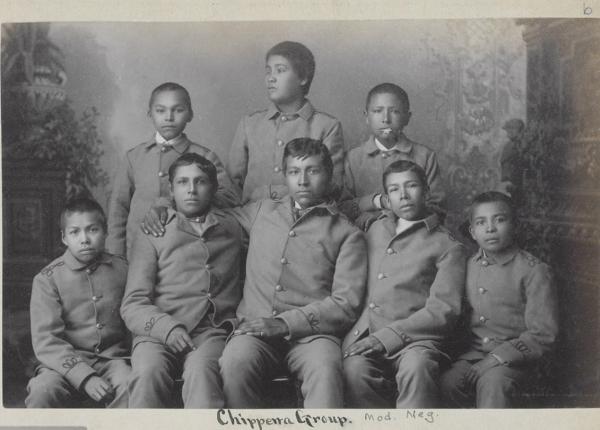 Eight Chippewa male students [version 2], c.1890