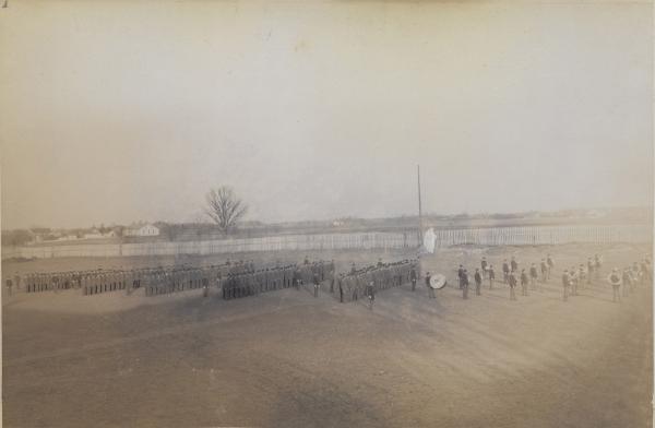 Formation of students on school grounds, c.1885