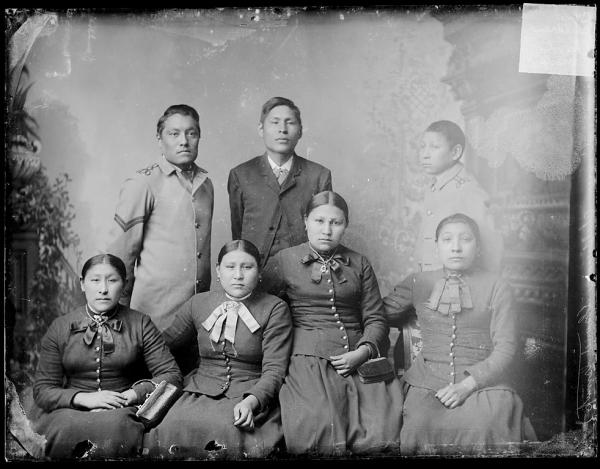 Seven unidentified Crow students [version 1], c.1885