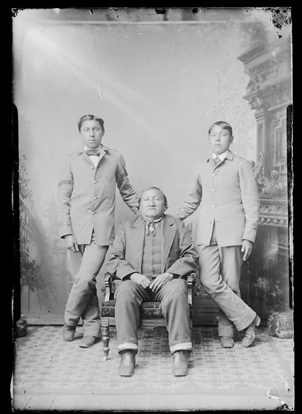 Ne-kah-ke-pah-nah with two male students, c.1891