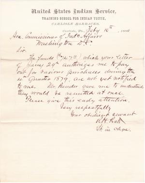 Request for Funds Settling Debts for Fourth Quarter 1879