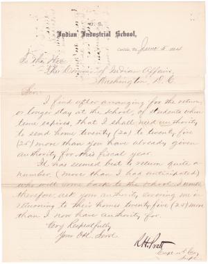 Request for Authority to Return 25 Students in 1884