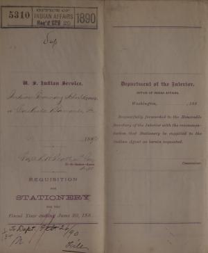 Requisition for Stationery, February 1890