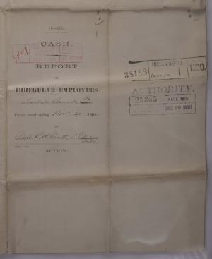 Report of Irregular Employees, November 1890