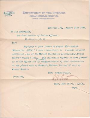 Cover Letter Forwarding Duplicate School Statistics Report for 1893