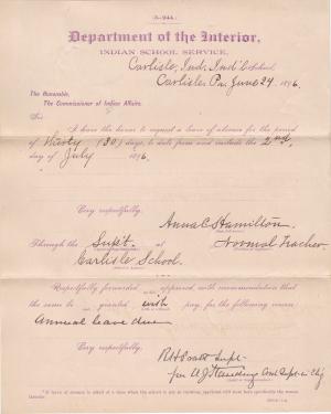 Anna C. Hamilton's Application for Annual Leave of Absence