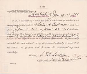 Charles A. Eastman's Application for Six Weeks of Sick Leave