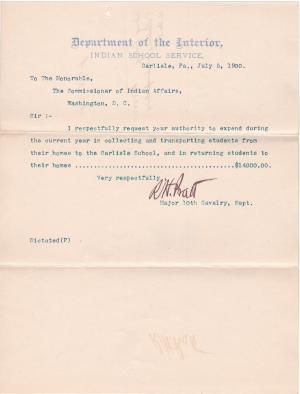 Pratt Requests Authorization to Spend Transportation Funds for Fiscal Year 1901