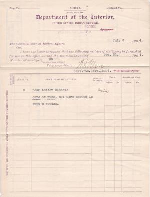 Requisition for Stationery, July 1904