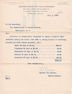 Irregular Employees Required for Fiscal Year 1906