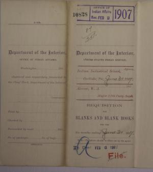 Requisition for Blanks and Blank Books, February 1907