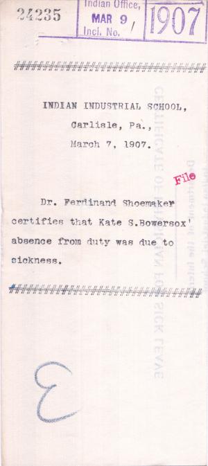 Certification of Kate S. Bowersox's Sickness