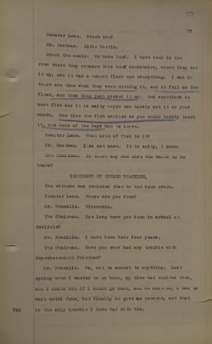 First page of typed transcript of Bracklin testimoney