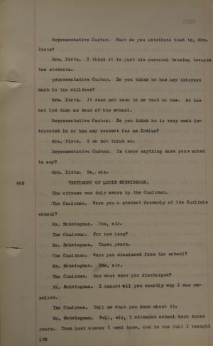 First page of the typed transcript of the testimony