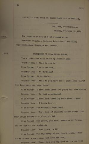 First page of typed transcript of testimony