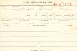 Donna Campbell Student Information Card
