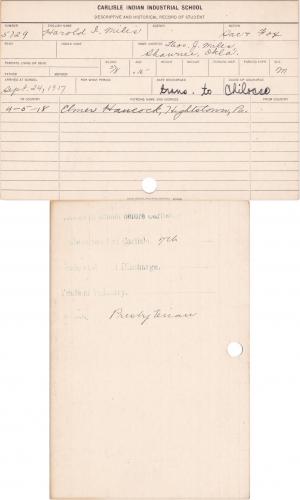 Harold I. Miles Student Information Cards