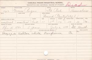 Moses Rogers Student Information Card