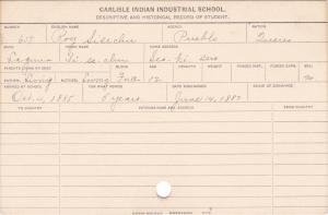 Roy Sice Student Information Card
