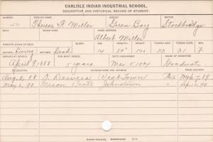 Theresa F. Miller Student Information Card