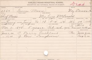 George Moore Student Information Card
