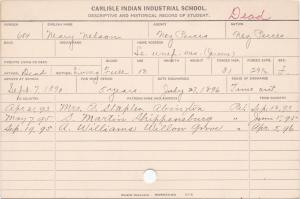 Mary Nelson Student Information Card