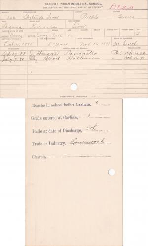 Gertrude Sion (Kow-i-ca) Student Information Card
