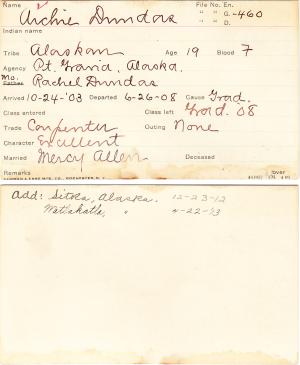 Archie Dundas Student Information Card