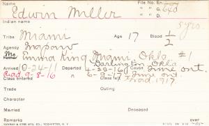 Edwin Miller Student Information Card