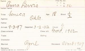 Anna Lewis Student Information Card 