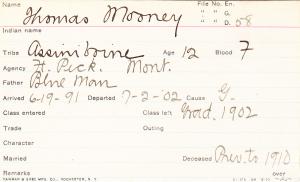 Thomas Mooney Student Information Card 