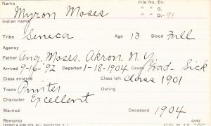 Myron Moses Student Information Card 