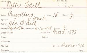 Nellie O'Dell Student Information Card 