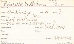 Priscilla Williams Student Information Card