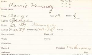 Carrie Kennedy Student Information Card