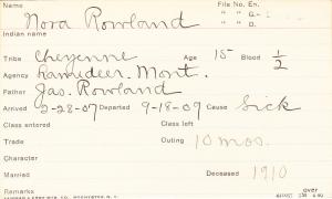 Nora Rowland Student Information Card