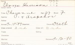 George Harrison Student Information Card
