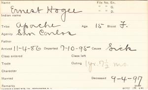 Ernest Hogee Student Information Card