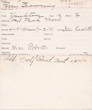 Polly Browning Student Information Card