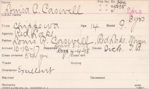 Louisa Charlotte Caswell Student Information Card