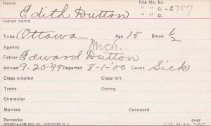 Edith Dutton Student Information Card