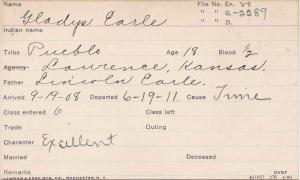 Gladys Earle Student Information Card