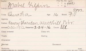 Mabel Gilpin Student Information Card