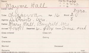 Mamie Hall Student Information Card