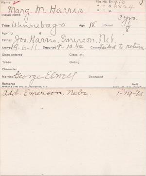 Margaret M. Harris Student Information Card