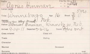 Agnes Hinman Student Information Card
