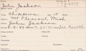 Julia Jackson Student Information Card