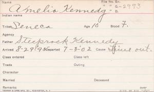 Amelia Kennedy Student Information Card