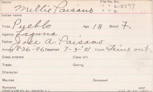 Millie Paisano Student Information Card