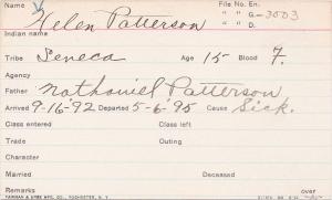 Helen Patterson Student Information Card